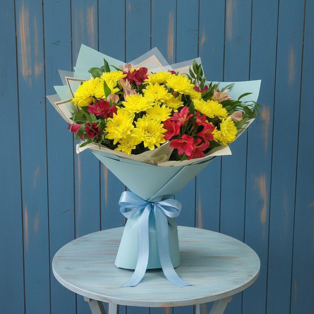 Букет цветов из: Альстромерии и Хризантемы в Белоусово