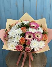 Букет цветов из:  Розы, Герберы и Хризантемы в Белоусово