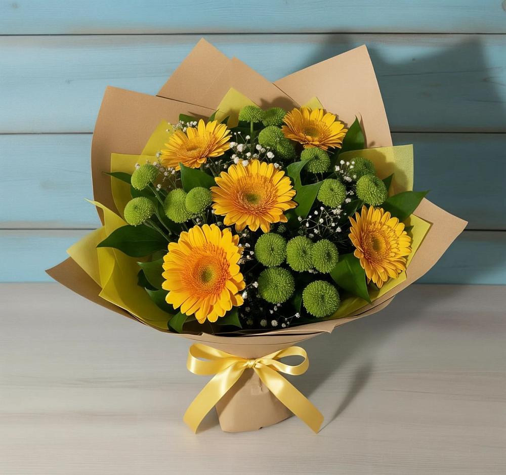 Букет цветов из: Герберы и Хризантемы в Белоусово