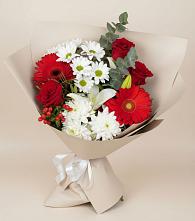 Букет цветов из:  Розы, Хризантемы, Герберы и Лилии в Белоусово
