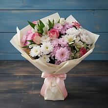 Букет цветов из:  Хризантемы, Альстромерии и Розы в Белоусово