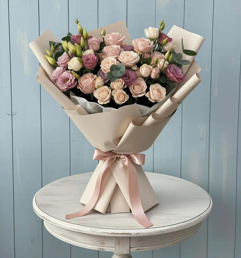 Букет цветов из: Розы и Лизиантусы в Белоусово