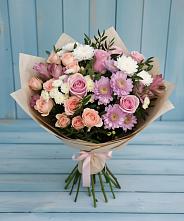 Букет цветов из:  Хризантемы, Розы и Альстромерии в Белоусово