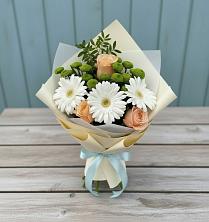 Букет цветов из:  Герберы, Розы и Хризантемы в Белоусово
